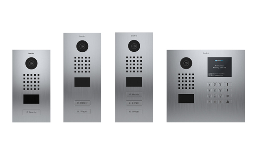 A series of four different types of doorbells.